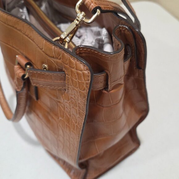 Michael Kors Fall Color Croc Embossed Dillon Satchel Tote Over the Shoulder - Picture 11 of 16